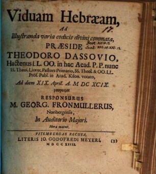 Viduam Hebraeam : ad illustranda varia codicis divini commata