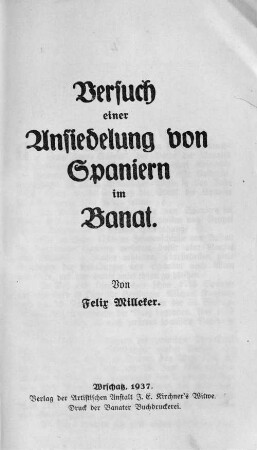 Versuch einer Ansiedelung von Spaniern im Banat