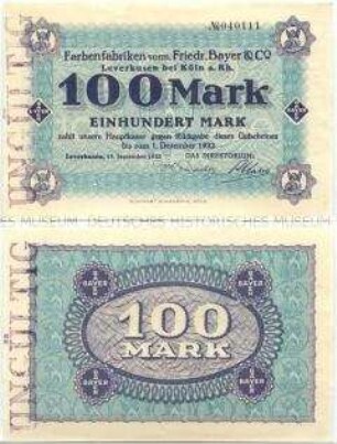 Leverkusen, Farbenfabriken Beyer, 100 Mark