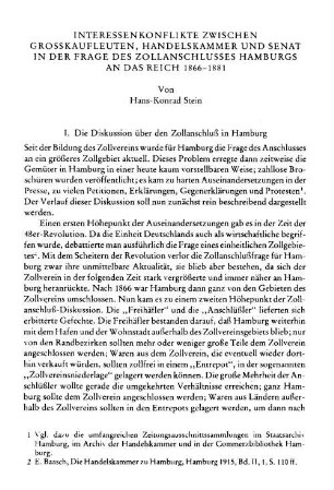 I. Die Diskussion über den Zollanschluß in Hamburg