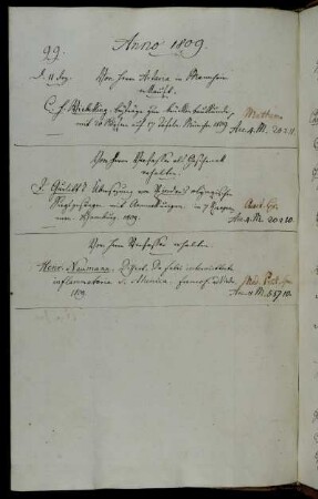 Von Herrn Artaria in Mannheim erkauft. - Vom Herrn Verfasser [Johannes Gurlitt] als Geschenck erhalten. - Vom Herrn Verfasser [Heinrich Naumann] erhalten.