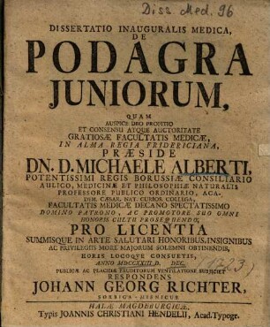 Dissertatio Inauguralis Medica, De Podagra Juniorum