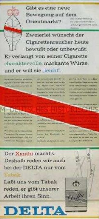Werbeblatt für "Delta"- Zigaretten "Gibt es eine neue Bewegung..."