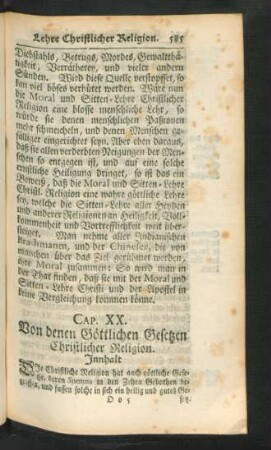 Cap. XX. Von denen Göttlichen Gesetzen Christlicher Religion.
