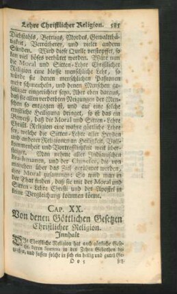 Cap. XX. Von denen Göttlichen Gesetzen Christlicher Religion.