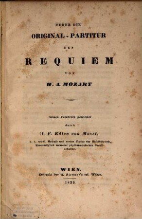 Ueber die Original-Partitur des Requiem von Mozart