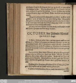 October der Zehende Monat hat XXXI. Tage.