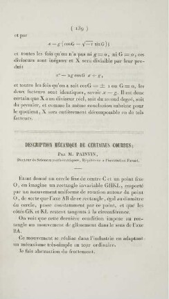 Description mécanique de certaines courbes.