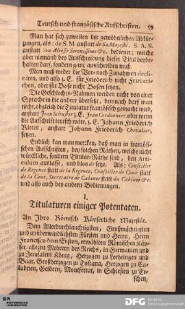 I. Titulaturen einiger Potentaten.