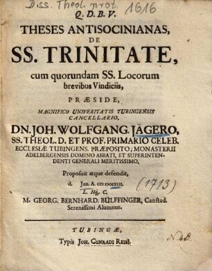 Theses Antisocinianas, De SS. Trinitate