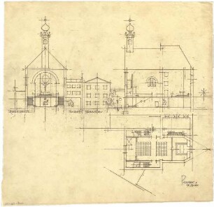 Döllgast, Hans; Passau (Bayern); Votivkirche, Umbau - Querschnitt; Schnitt; Grundriss