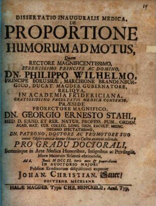 Diss. inaug. med. de proportione humorum ad motus