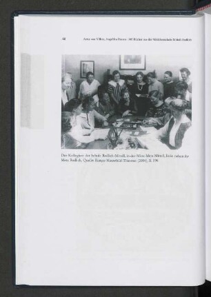 Das Kollegium der Schule Redlich-Mittell, in der Mitte Meta Mittell, links neben ihr Mers Redlich; Quelle: Renate Hausschild-Thiessen (2004), S. 196.