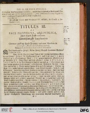 Titulus III. De Pace prophana, vulgo publica, item Landfriede nominata
