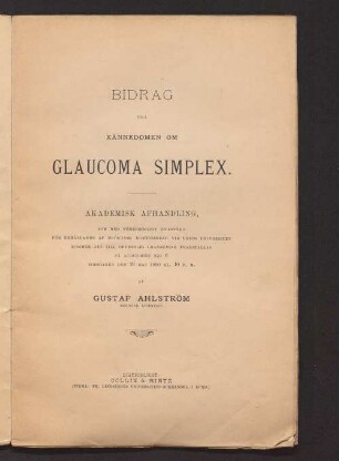 Bidrag till kännedomen om Glaucoma simplex