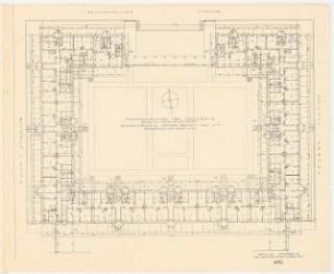 Wohnhausbauten der Reichsbank Berlin, Berlin-Schmargendorf. Cunostraße, Forckenbeckstraße, Kissinger Platz, Block Q Häuser 34 -44: Grundriss Erdgeschoss 1:100 (Druckvorlage), 1:200