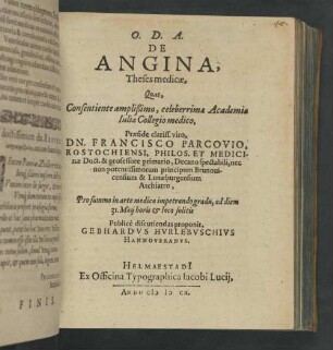 O.D.A. De Angina, Theses medicæ