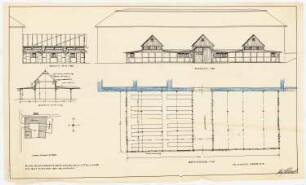Gutshof Nickelgut, Blindham Kaninchenstall, angebaut: Lageplan 1:1000; Grundriss 1:100; Aufriss: Ansicht von Osten 1:100; Schnitte 1:100: W - O (Querschnitt), S - N (Längsschnitt)