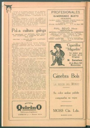 Pol-a cultura galega : "El emigrado" d-a estrada, adica sinxelas loubanzas a laboura da editorial "Lar". "Céltiga", a millor revista ilustrada galega