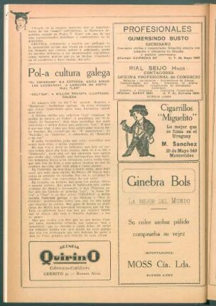 Pol-a cultura galega : "El emigrado" d-a estrada, adica sinxelas loubanzas a laboura da editorial "Lar". "Céltiga", a millor revista ilustrada galega