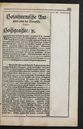 Solothurnische Antwort uber die Bernische Replic.
