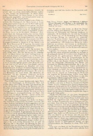 216-217 [Rezension] Long, Eugene Thomas, Jaspers and Bultmann
