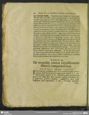 Caput IV. De remediis contra impositionem silentii competentibus