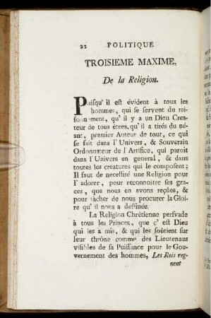 Troisieme Maxime. De la Religion.