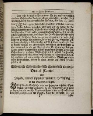 Drittes Capitel oder Zugabe, von der jezigen Regiments-Verfassung in der Stadt Göttingen
