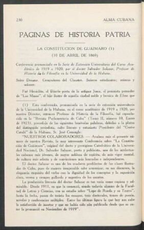Páginas de Historia Patria - La Cinstitutión de Guáimaro (10 de Abril de 1869)