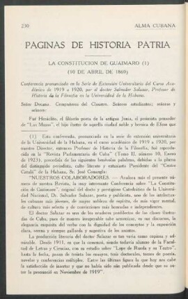Páginas de Historia Patria - La Cinstitutión de Guáimaro (10 de Abril de 1869)