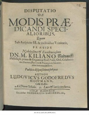 Disputatio De Modis Praedicandi Specialioribus