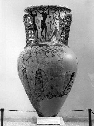 Amphora mit Blendung des Polyphem : Amphora mit Blendung des Polyphem. Keramik (700ante/601ante). Eleusis: Archäologisches Museum