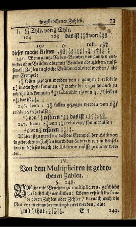 IV. Von dem Multipliciren in gebrochenen Zahlen.