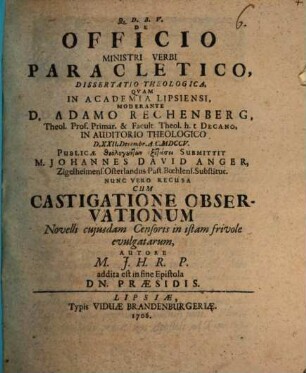 De officio ministri verbi paracletico, dissertatio theologica