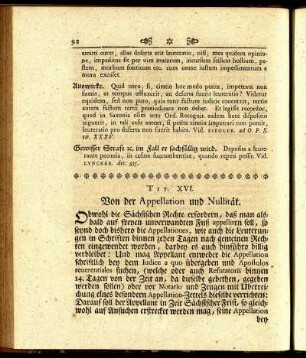 Tit. XVI. Von der Appellation und Nullität. - Tit. XX. Von peinlichen Processen.