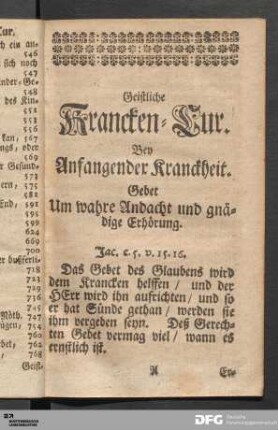 Bey Anfangender Kranckheit.