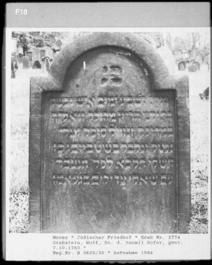 Grabstein von Wolf, Sohn des Sanwil Sofer (gestorben 1760.10.07)