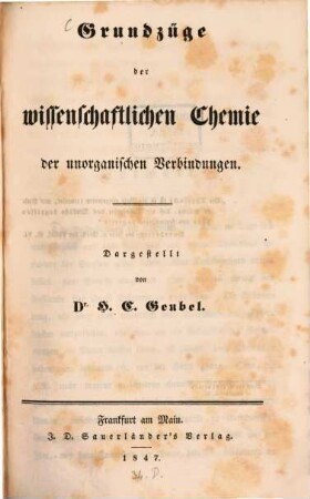 Grundzüge der wissenschaftlichen Chemie der unorganischen Verbindungen