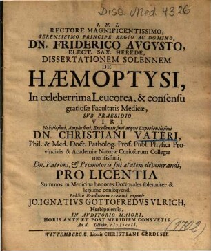 Dissertationem Solennem De Haemoptysi
