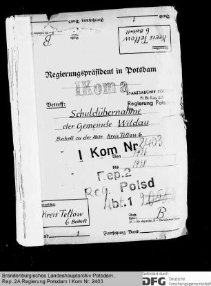 Schuldübernahme der Gemeinde Wildau, Kr. Teltow