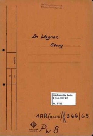 Personenheft Dr. Georg Wagner (*23.07.1904), SS-Obersturmführer