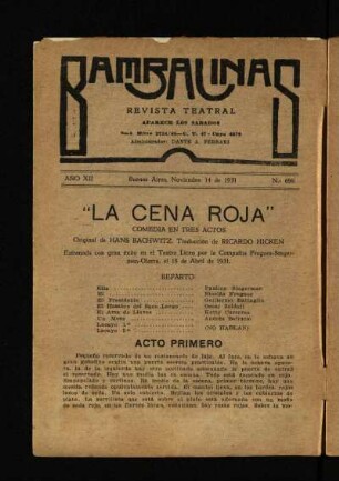 La cena roja : comedia en tres actos