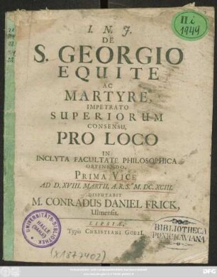De S. Georgio Equite Ac Martyre