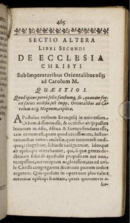 Sectio Altera. De Ecclesia Christi Sub Imperatoribus Orientalibus.