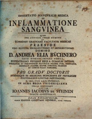 Dissertatio Inavgvralis Medica De Inflammatione Sangvinea
