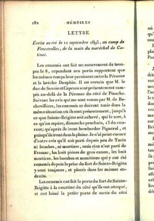 Lettre. Ecrite au roi le 11 septembre 1693, au camp de Fenestrelles, de la main du maréchal de Catinat. [...]
