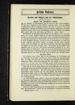 Proben und Skizzen aus der Schulmappe : "Freier" und "gebundener" Aufsatz