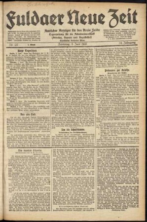 Erste Ausgabe vom Samstag, den 03. Juni 1922.