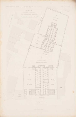 Kreisgericht, Minden: Grundriss (aus: Atlas zur Zeitschrift für Bauwesen, hrsg. v. G. Erbkam, Jg. 5, 1855)